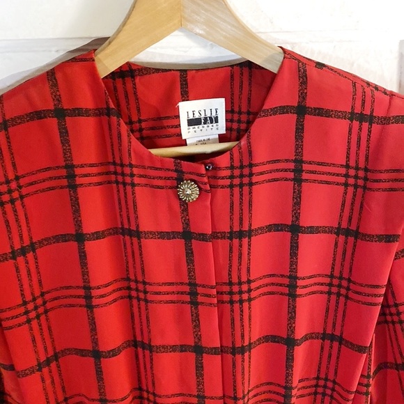 Vintage Leslie Fay red plaid dress - Picture 3 of 7